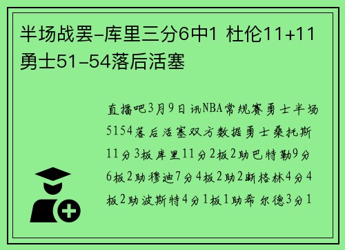 半场战罢-库里三分6中1 杜伦11+11 勇士51-54落后活塞